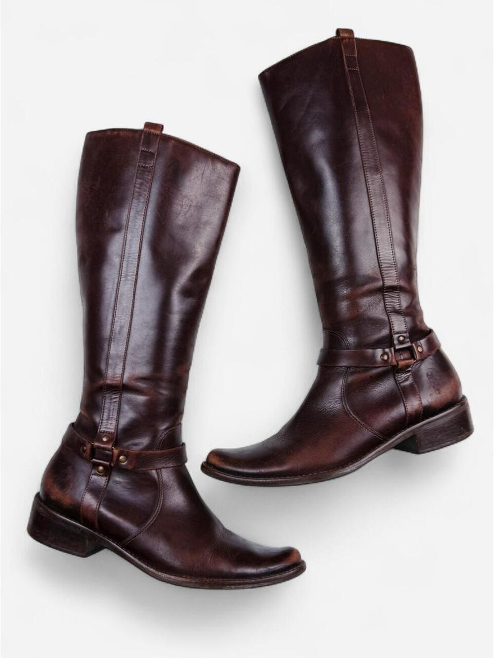Brown Leather Knee High Riding Boots